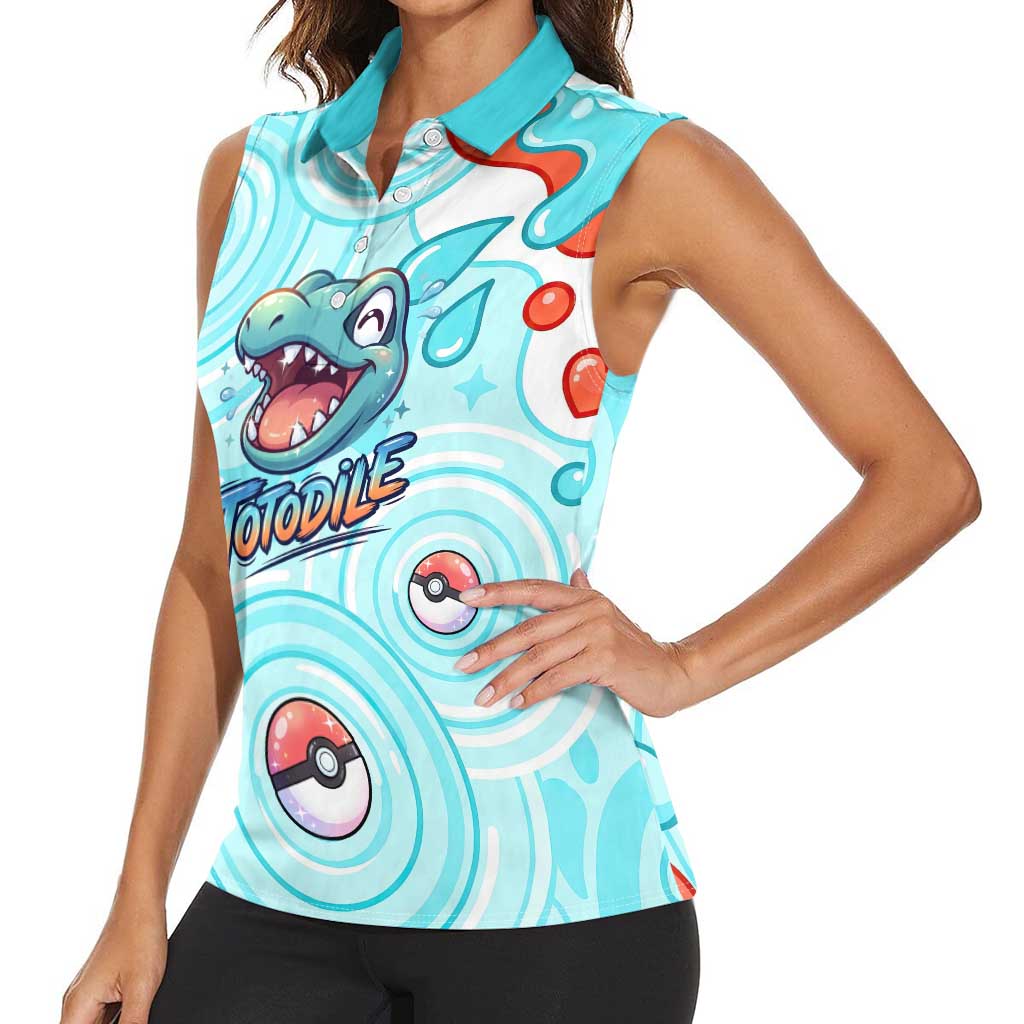 Totodile Women Sleeveless Polo Shirt Vibrant Kawaii Splash Pop Art
