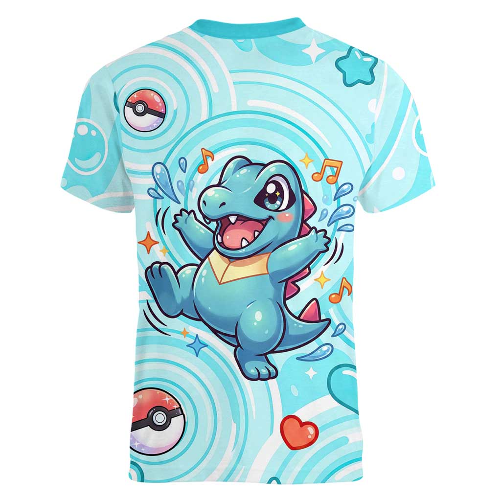 Totodile Women V-Neck T-Shirt Vibrant Kawaii Splash Pop Art