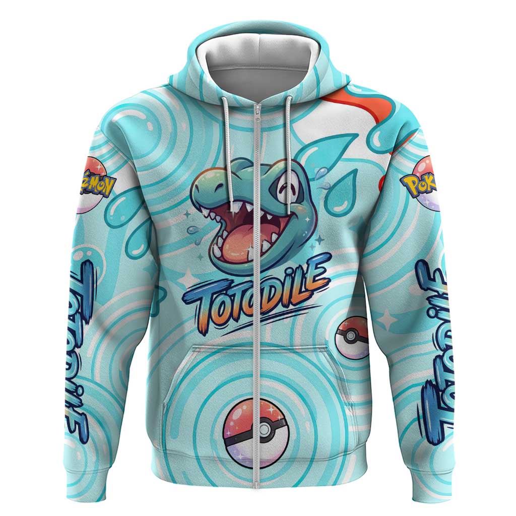 Totodile Zip Hoodie Vibrant Kawaii Splash Pop Art