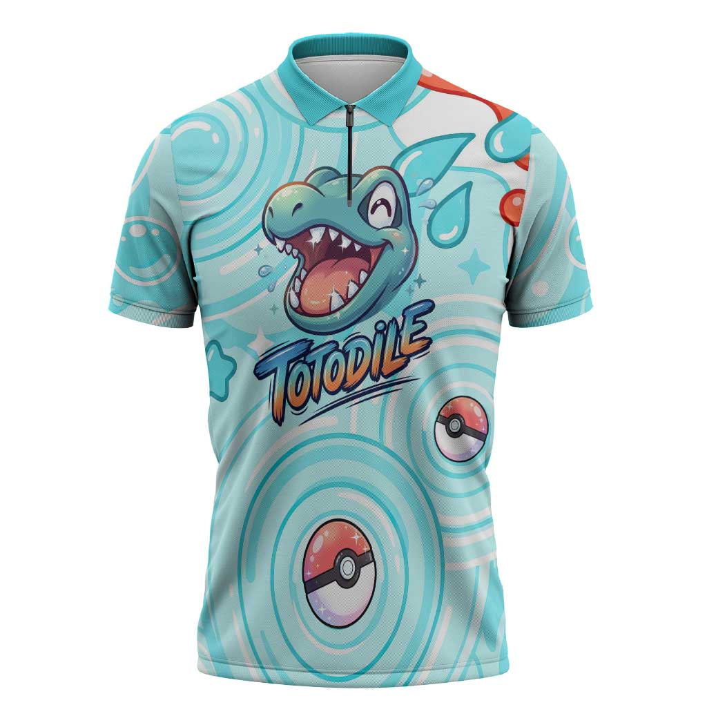 Totodile Zipper Polo Shirt Vibrant Kawaii Splash Pop Art