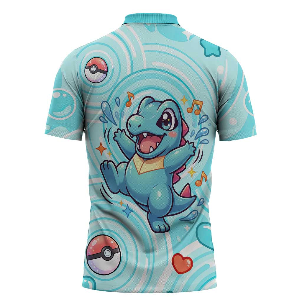 Totodile Zipper Polo Shirt Vibrant Kawaii Splash Pop Art