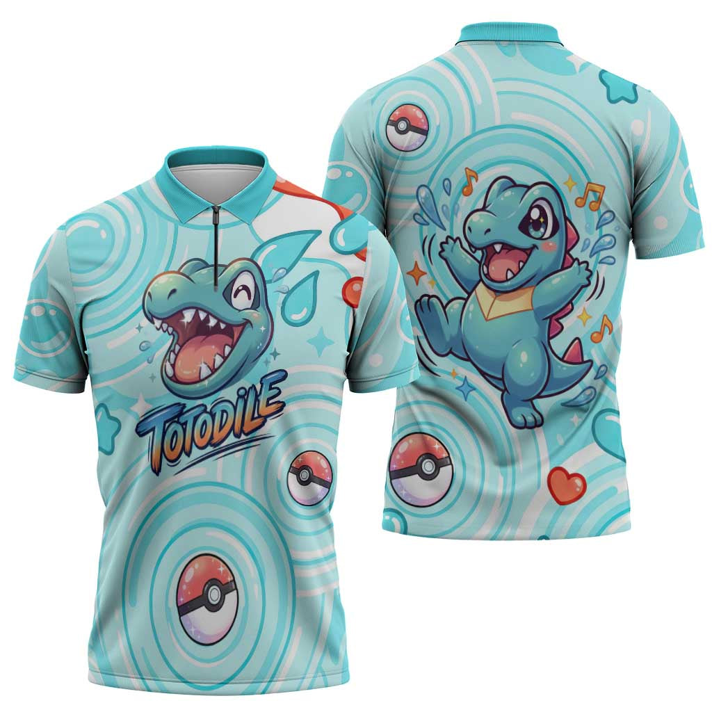Totodile Zipper Polo Shirt Vibrant Kawaii Splash Pop Art