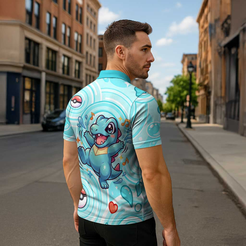 Totodile Zipper Polo Shirt Vibrant Kawaii Splash Pop Art