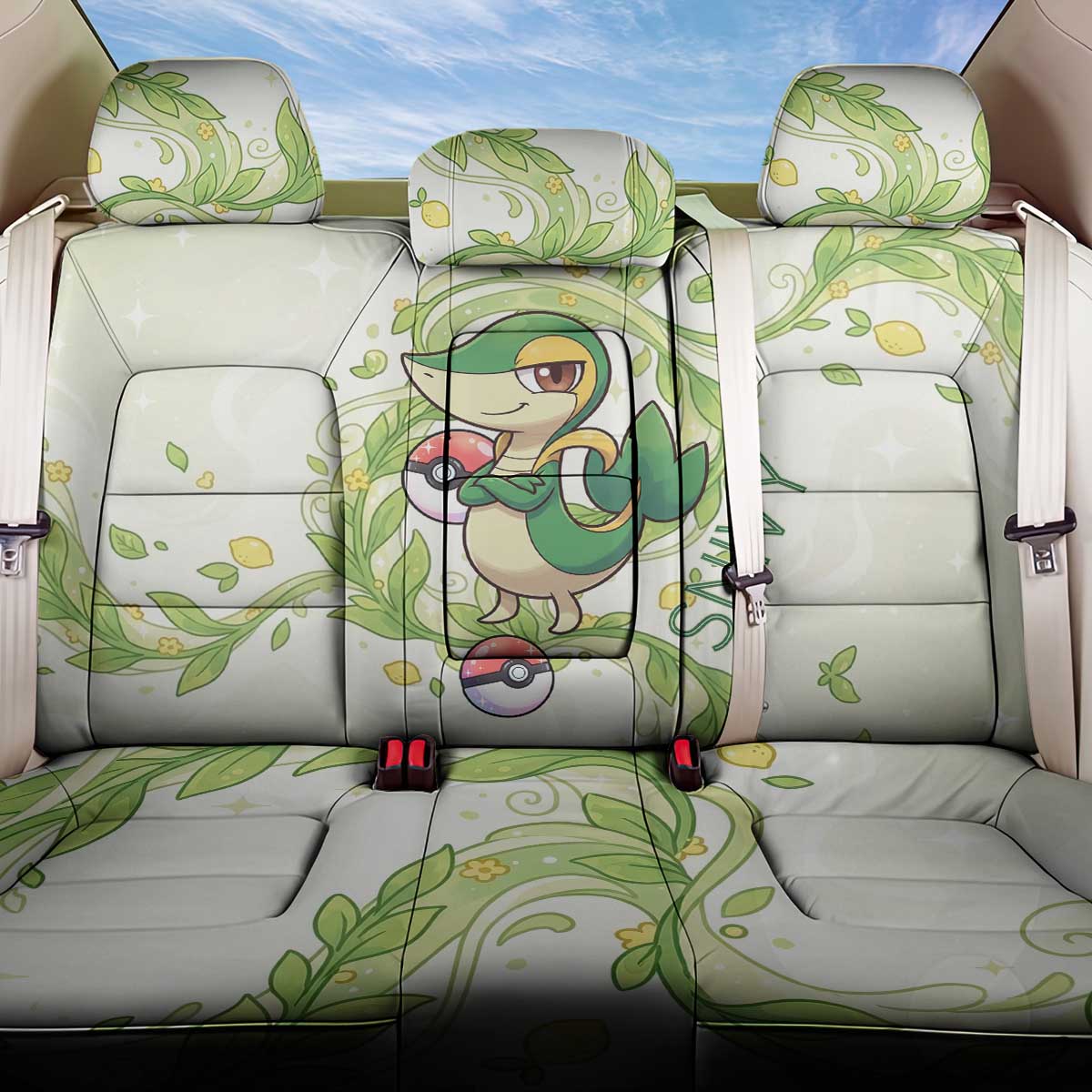 Snivy Back Car Seat Cover Elegant Botanical Art Nouveau Style