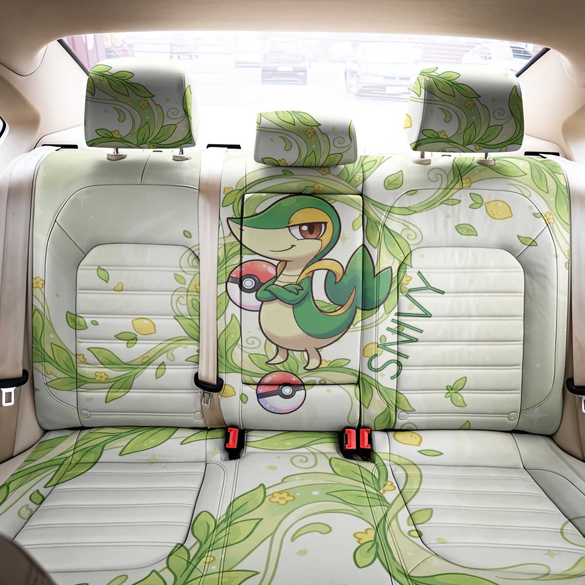Snivy Back Car Seat Cover Elegant Botanical Art Nouveau Style