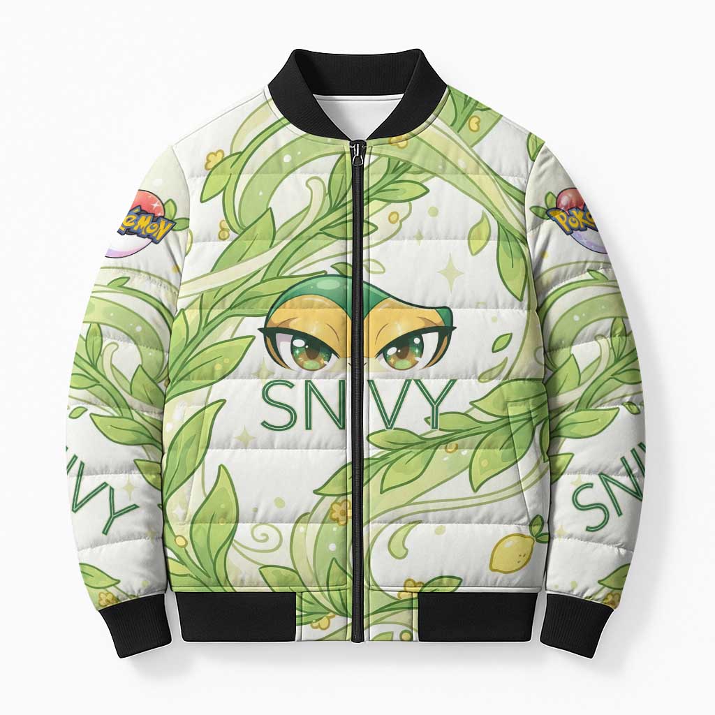 Snivy Bomber Puffer Jacket Elegant Botanical Art Nouveau Style