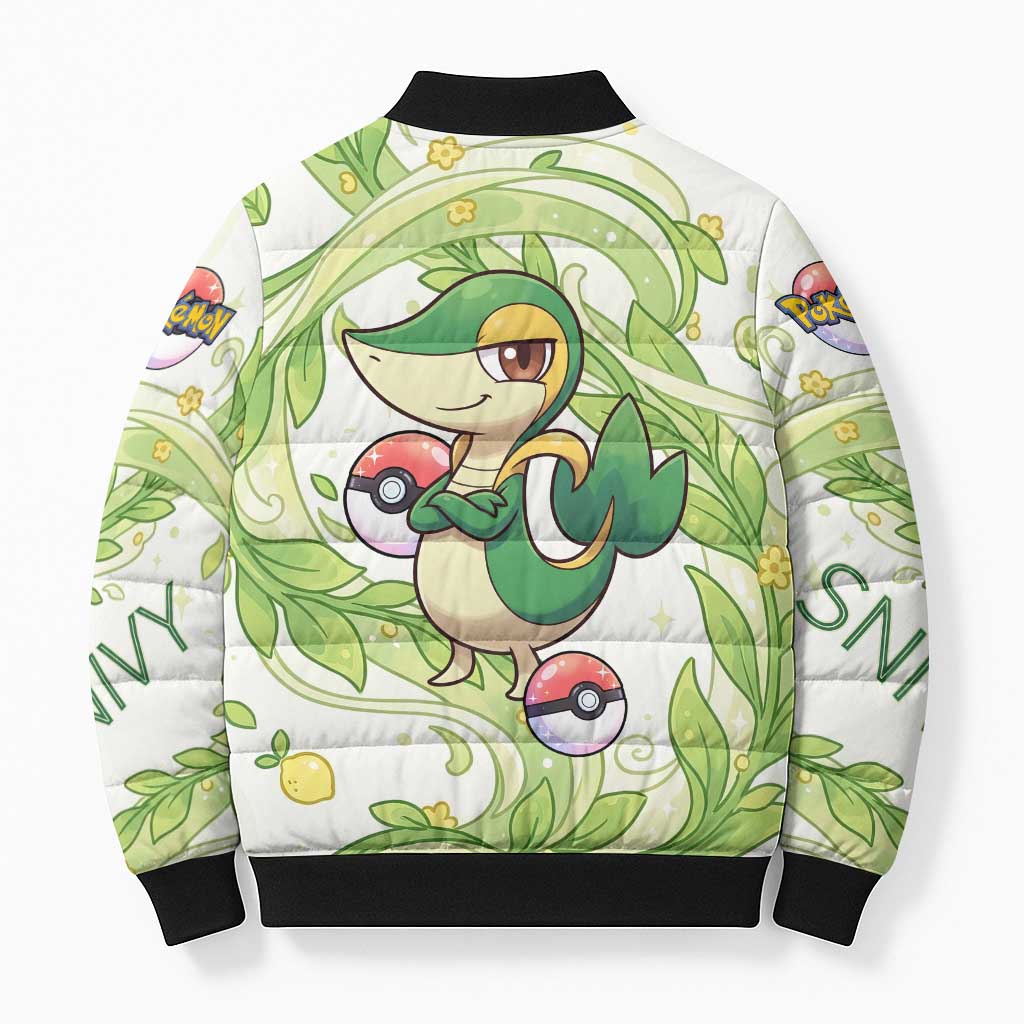 Snivy Bomber Puffer Jacket Elegant Botanical Art Nouveau Style