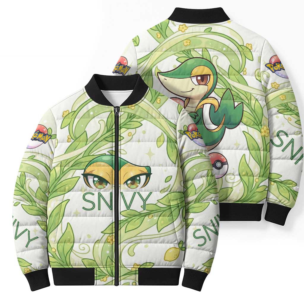 Snivy Bomber Puffer Jacket Elegant Botanical Art Nouveau Style
