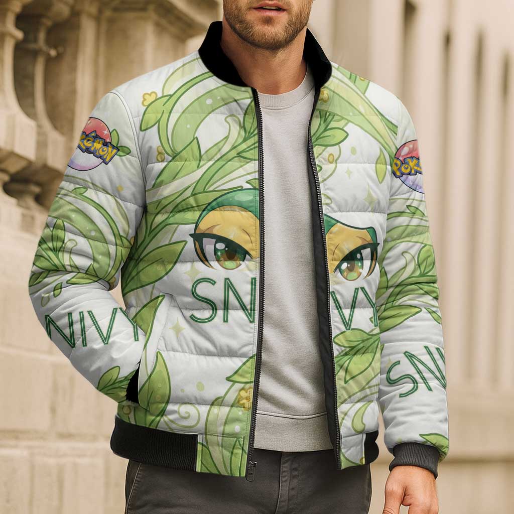 Snivy Bomber Puffer Jacket Elegant Botanical Art Nouveau Style