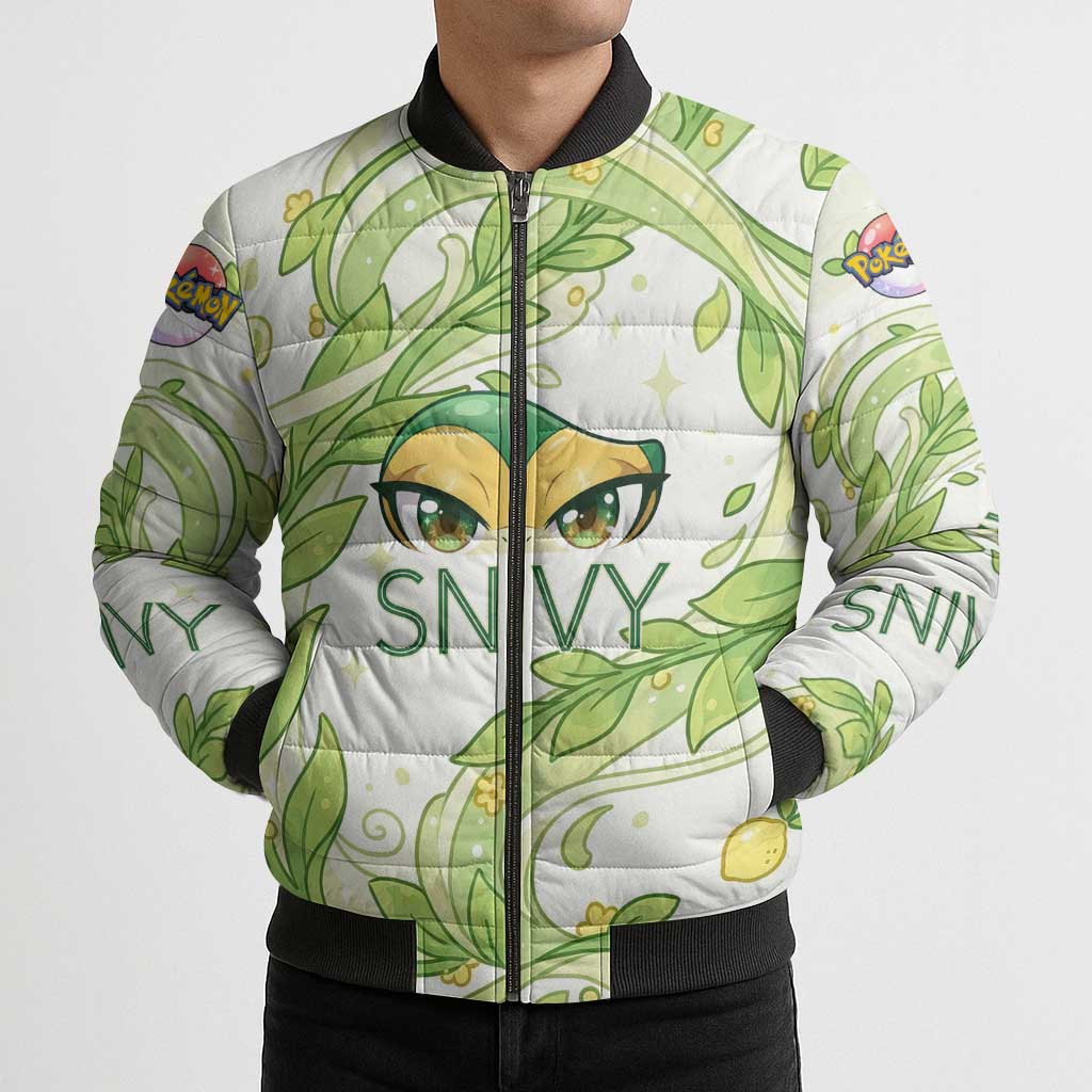 Snivy Bomber Puffer Jacket Elegant Botanical Art Nouveau Style