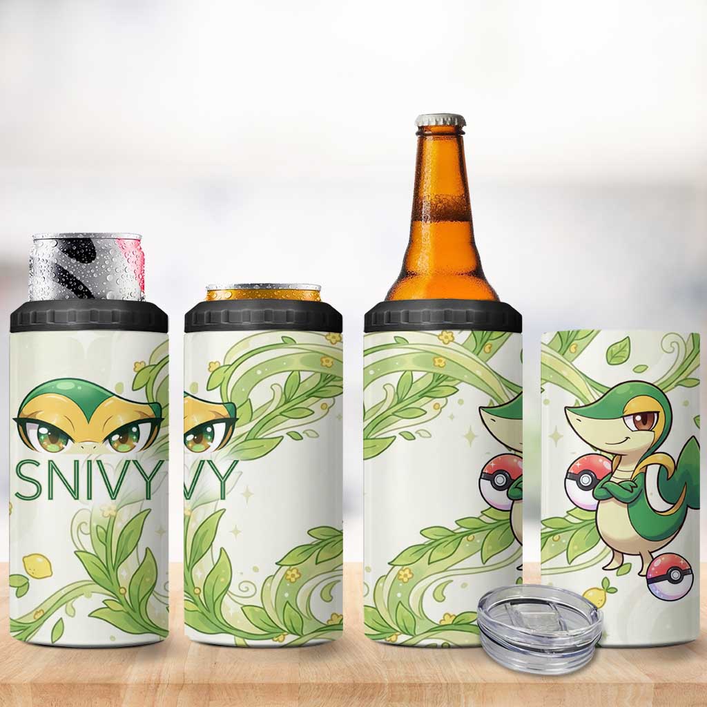 Snivy 4 in 1 Can Cooler Tumbler Elegant Botanical Art Nouveau Style
