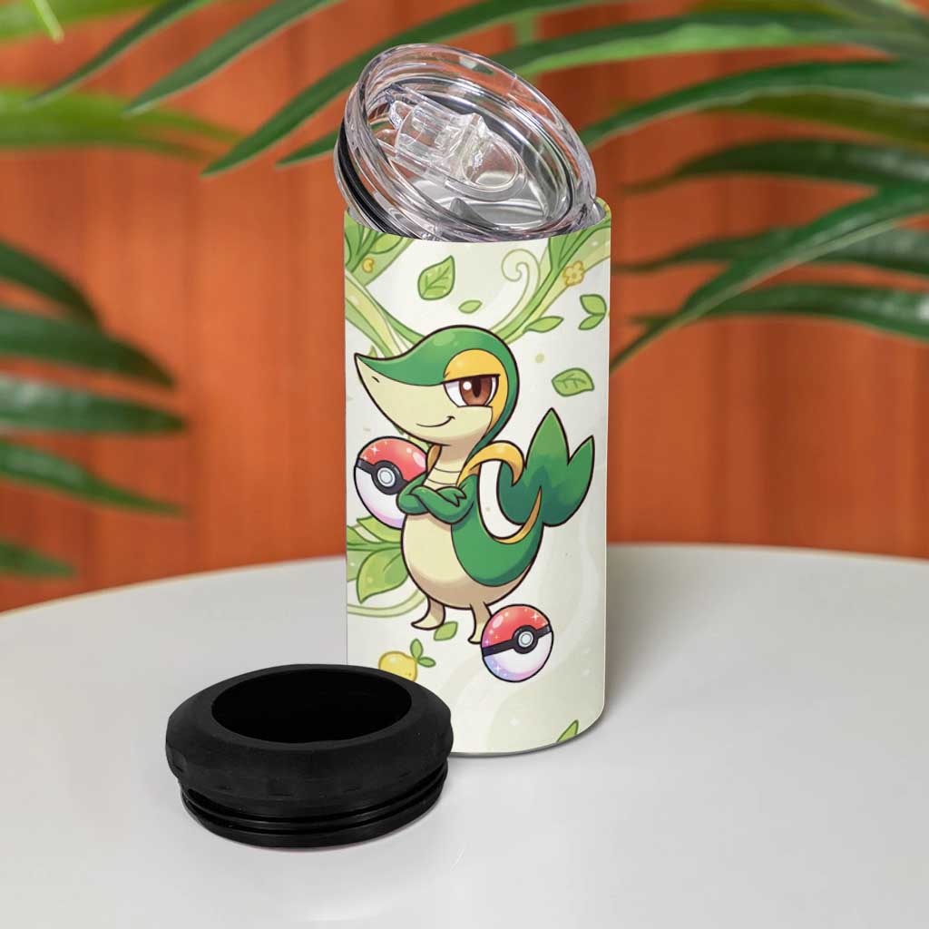 Snivy 4 in 1 Can Cooler Tumbler Elegant Botanical Art Nouveau Style