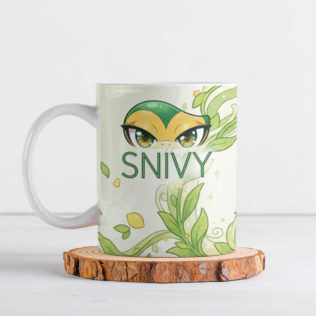 Snivy Ceramic Mug Elegant Botanical Art Nouveau Style