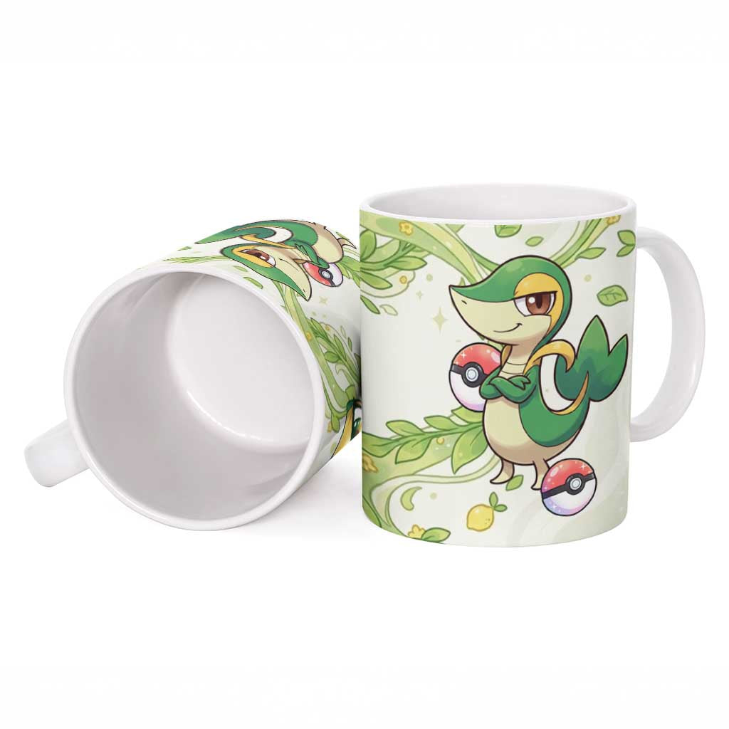 Snivy Ceramic Mug Elegant Botanical Art Nouveau Style
