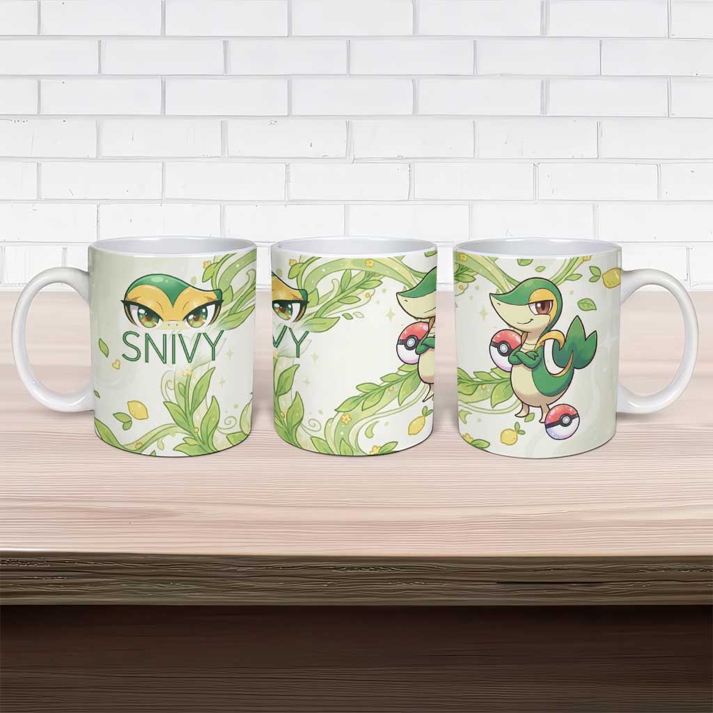 Snivy Ceramic Mug Elegant Botanical Art Nouveau Style