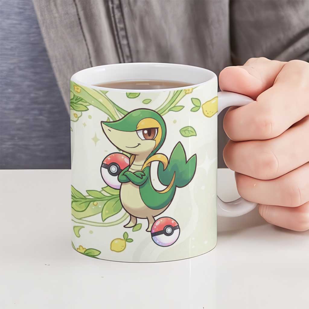 Snivy Ceramic Mug Elegant Botanical Art Nouveau Style