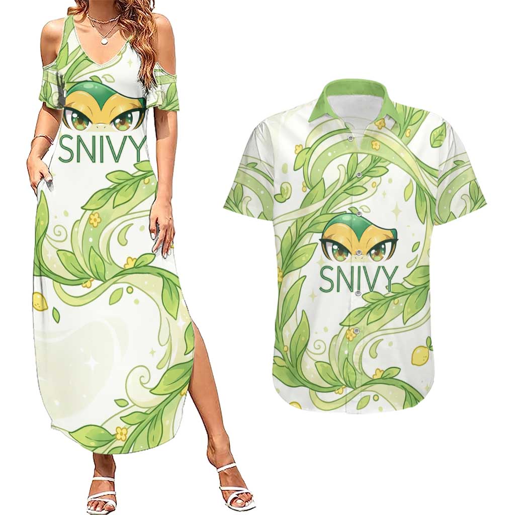 Snivy Couples Matching Summer Maxi Dress and Hawaiian Shirt Elegant Botanical Art Nouveau Style