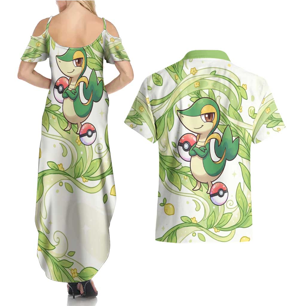 Snivy Couples Matching Summer Maxi Dress and Hawaiian Shirt Elegant Botanical Art Nouveau Style