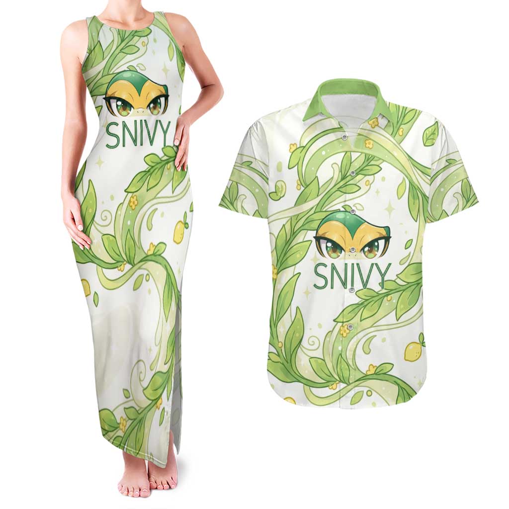 Snivy Couples Matching Tank Maxi Dress and Hawaiian Shirt Elegant Botanical Art Nouveau Style