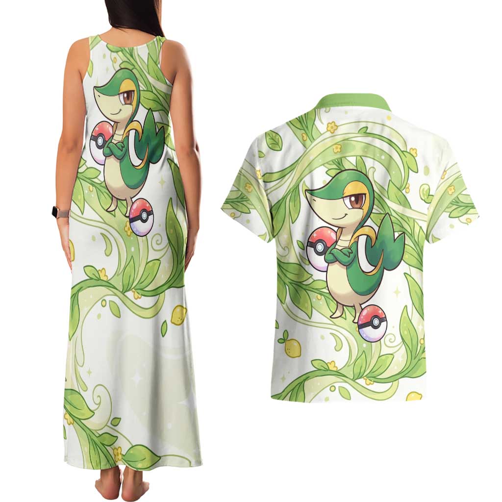 Snivy Couples Matching Tank Maxi Dress and Hawaiian Shirt Elegant Botanical Art Nouveau Style