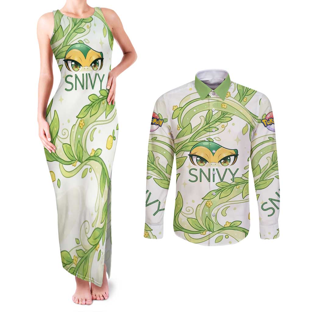 Snivy Couples Matching Tank Maxi Dress and Long Sleeve Button Shirt Elegant Botanical Art Nouveau Style