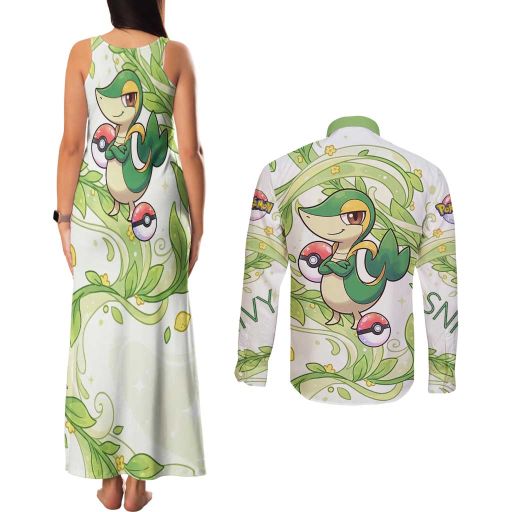 Snivy Couples Matching Tank Maxi Dress and Long Sleeve Button Shirt Elegant Botanical Art Nouveau Style