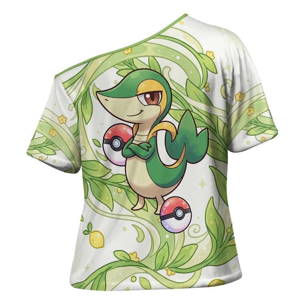 Snivy Cross Shoulder Shirt Elegant Botanical Art Nouveau Style