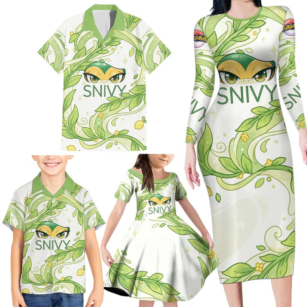 Snivy Family Matching Long Sleeve Bodycon Dress and Hawaiian Shirt Elegant Botanical Art Nouveau Style