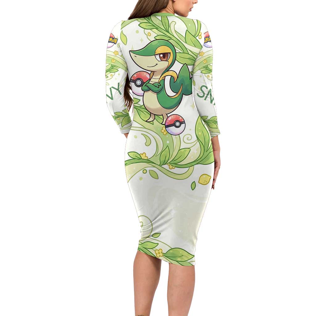 Snivy Family Matching Long Sleeve Bodycon Dress and Hawaiian Shirt Elegant Botanical Art Nouveau Style