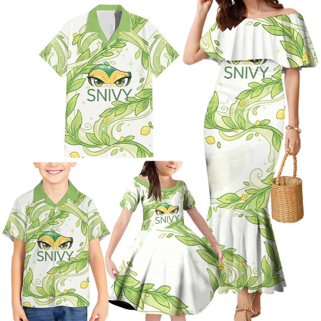 Snivy Family Matching Mermaid Dress and Hawaiian Shirt Elegant Botanical Art Nouveau Style