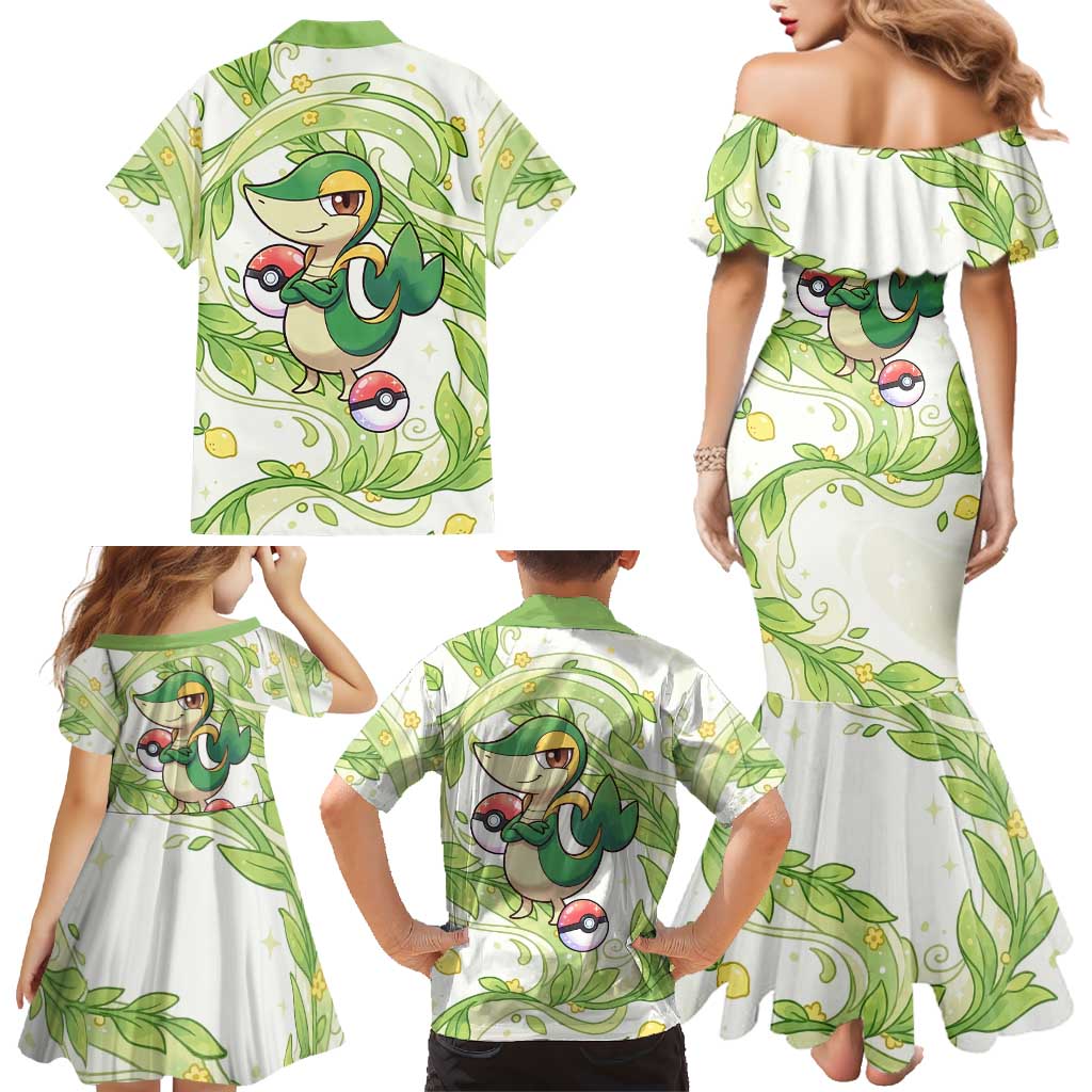 Snivy Family Matching Mermaid Dress and Hawaiian Shirt Elegant Botanical Art Nouveau Style