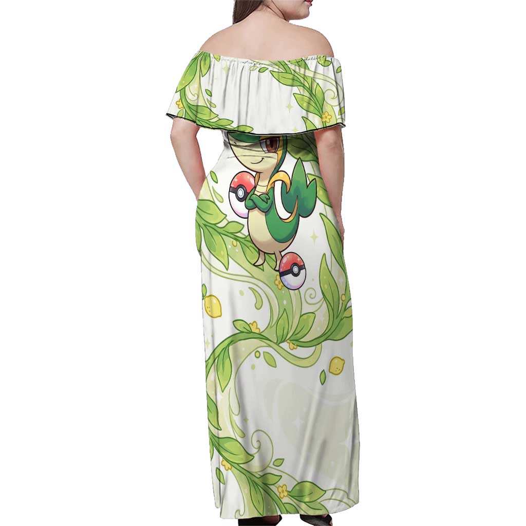Snivy Family Matching Off Shoulder Maxi Dress and Hawaiian Shirt Elegant Botanical Art Nouveau Style