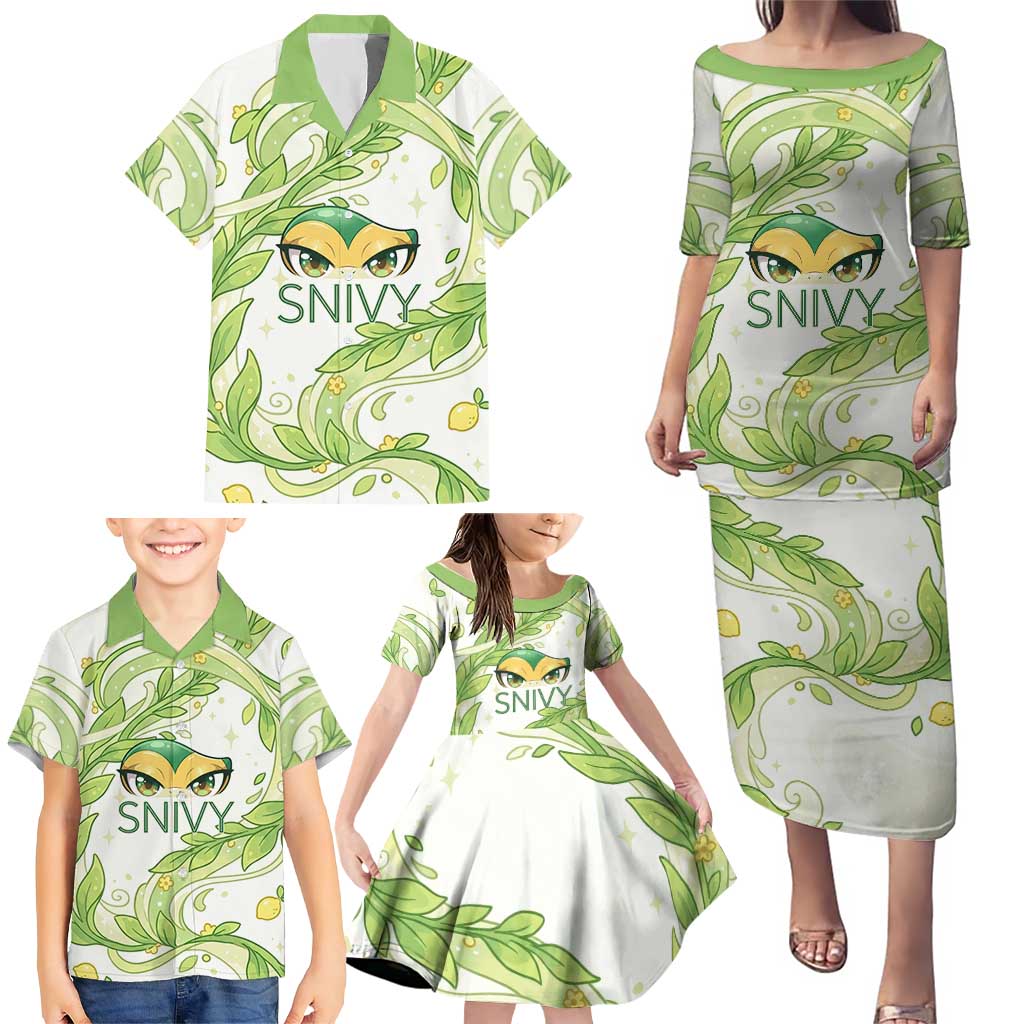 Snivy Family Matching Puletasi and Hawaiian Shirt Elegant Botanical Art Nouveau Style