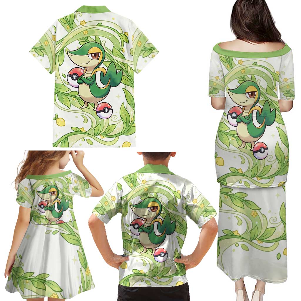 Snivy Family Matching Puletasi and Hawaiian Shirt Elegant Botanical Art Nouveau Style