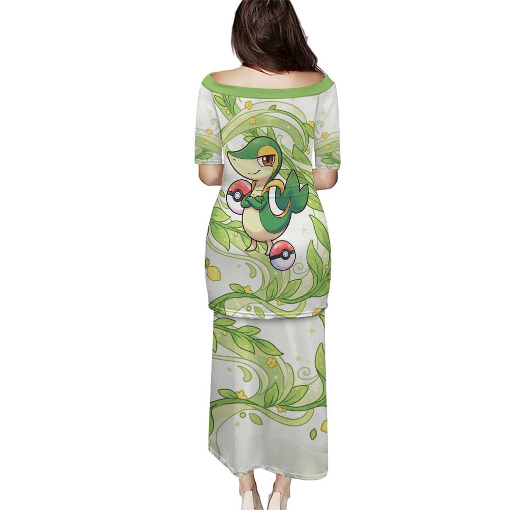 Snivy Family Matching Puletasi and Hawaiian Shirt Elegant Botanical Art Nouveau Style