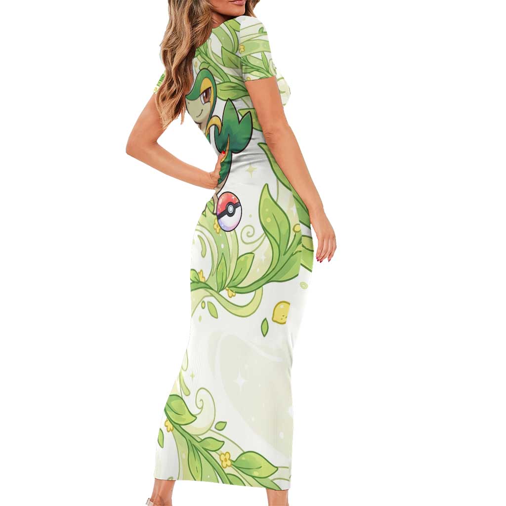 Snivy Family Matching Short Sleeve Bodycon Dress and Hawaiian Shirt Elegant Botanical Art Nouveau Style