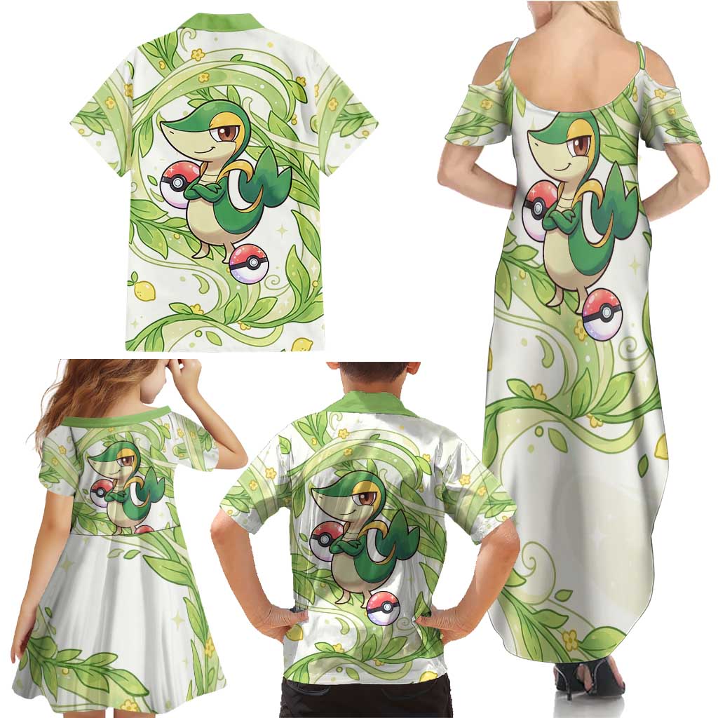 Snivy Family Matching Summer Maxi Dress and Hawaiian Shirt Elegant Botanical Art Nouveau Style