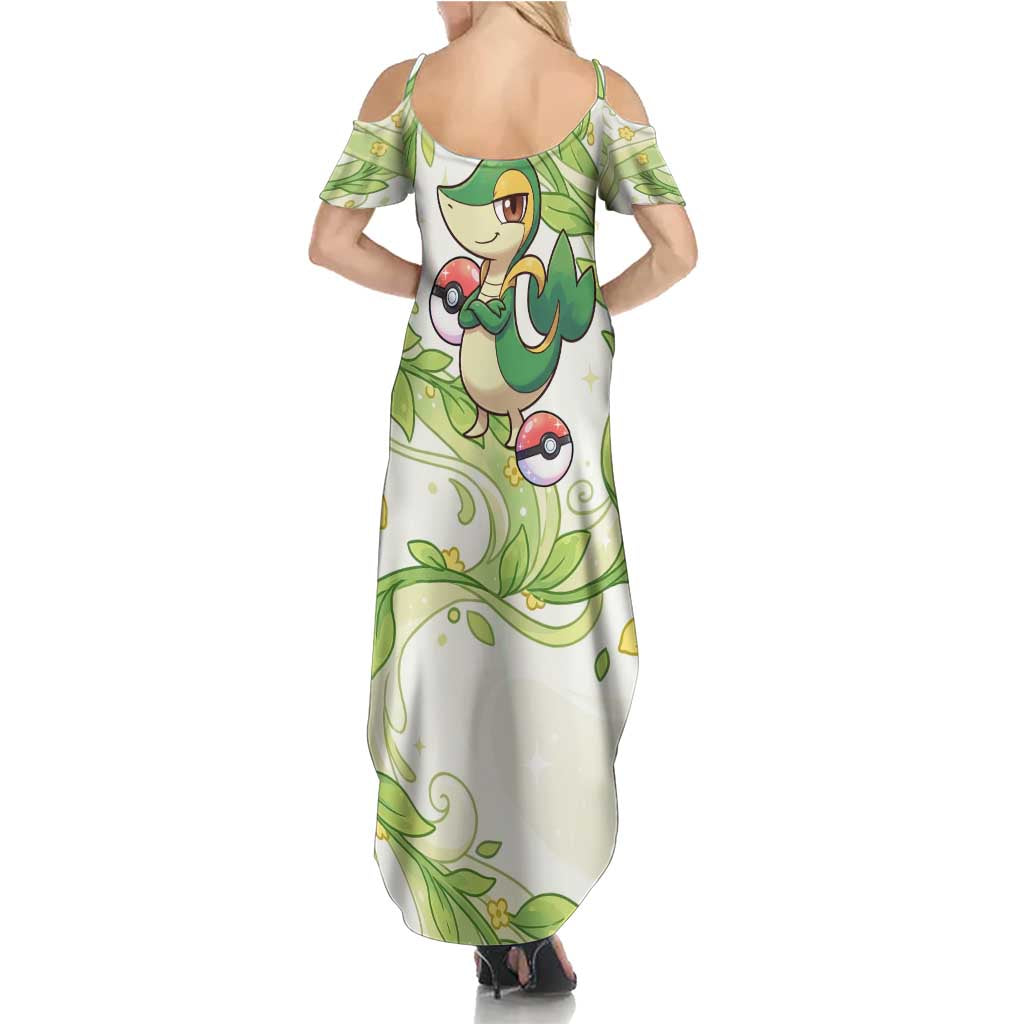 Snivy Family Matching Summer Maxi Dress and Hawaiian Shirt Elegant Botanical Art Nouveau Style