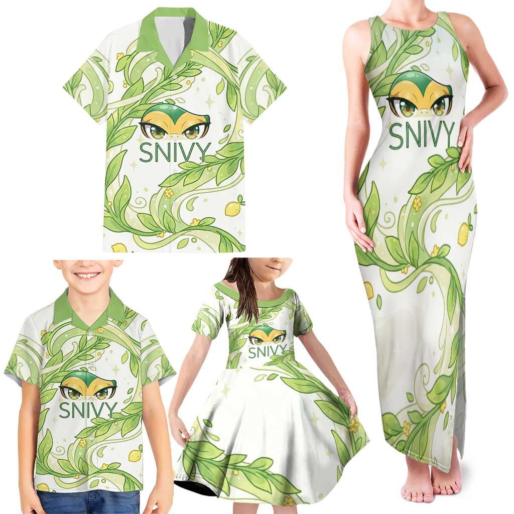 Snivy Family Matching Tank Maxi Dress and Hawaiian Shirt Elegant Botanical Art Nouveau Style