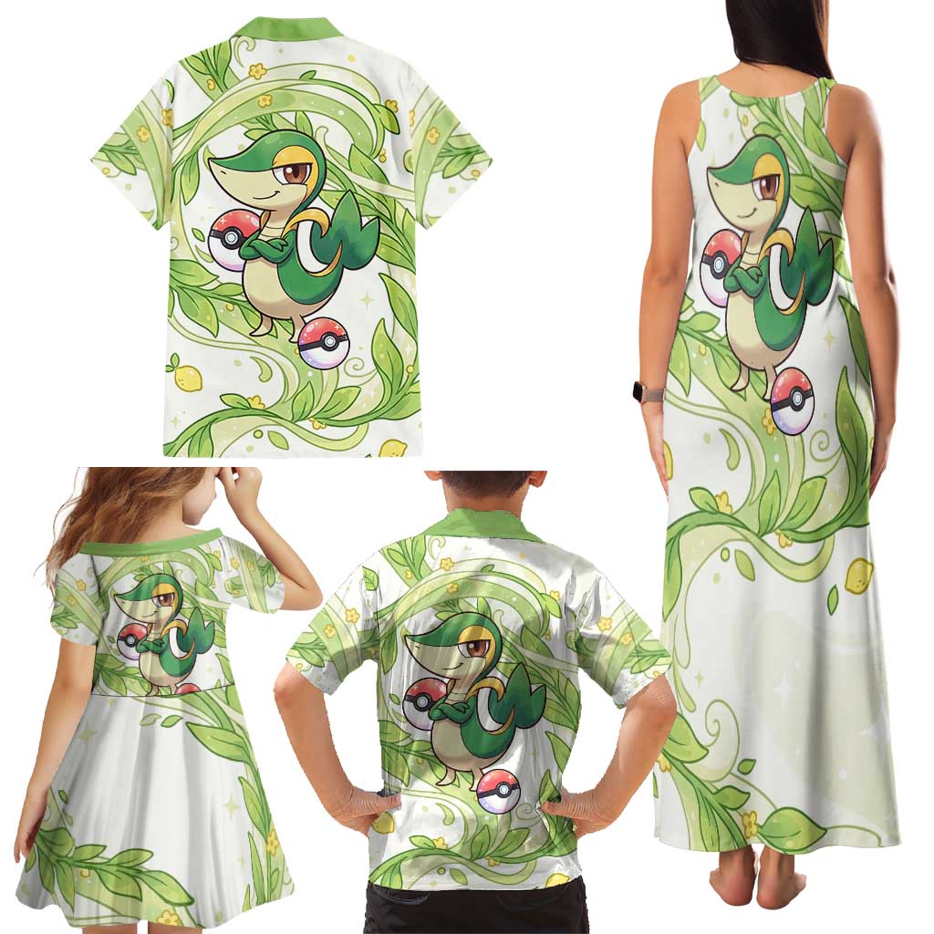 Snivy Family Matching Tank Maxi Dress and Hawaiian Shirt Elegant Botanical Art Nouveau Style