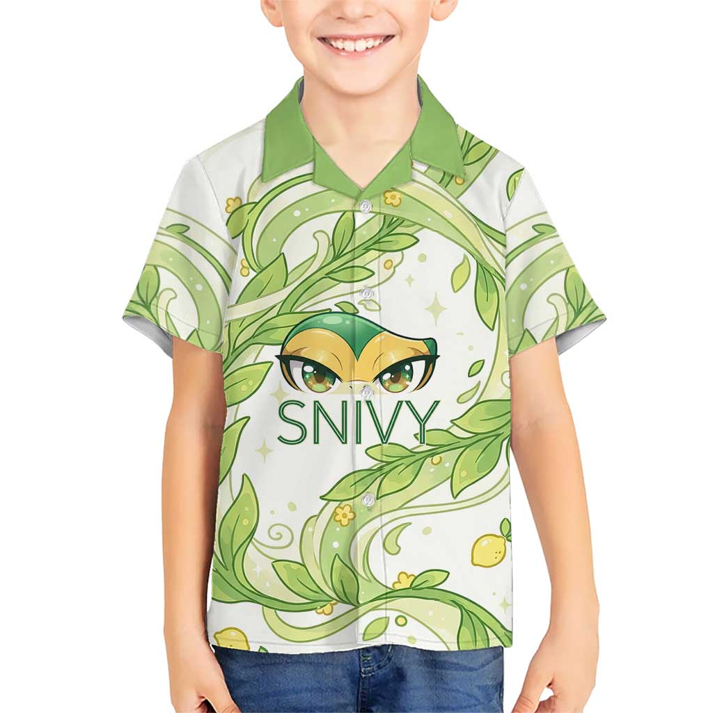 Snivy Kid Hawaiian Shirt Elegant Botanical Art Nouveau Style
