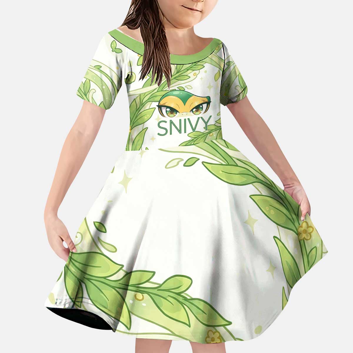 Snivy Kid Short Sleeve Dress Elegant Botanical Art Nouveau Style