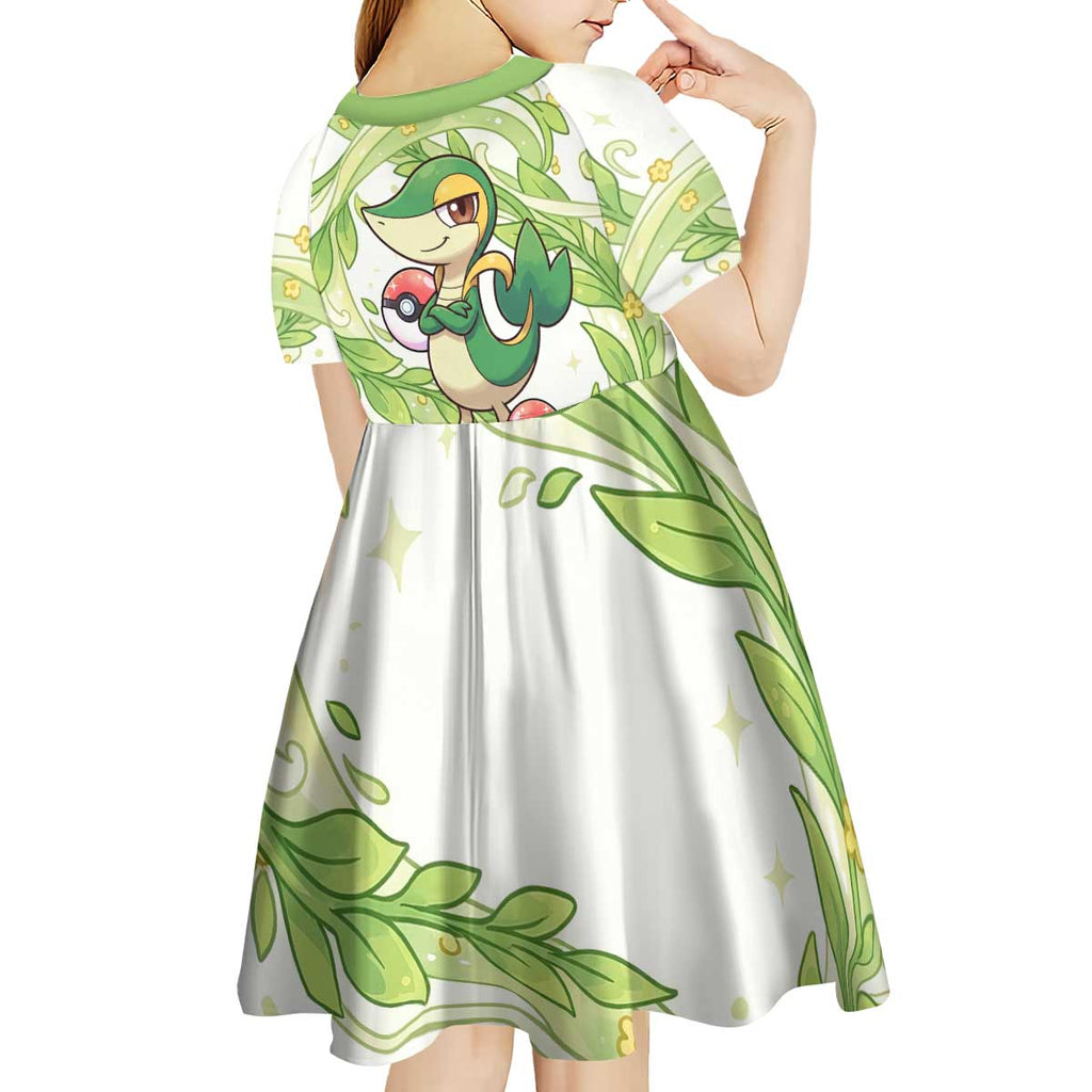 Snivy Kid Short Sleeve Dress Elegant Botanical Art Nouveau Style