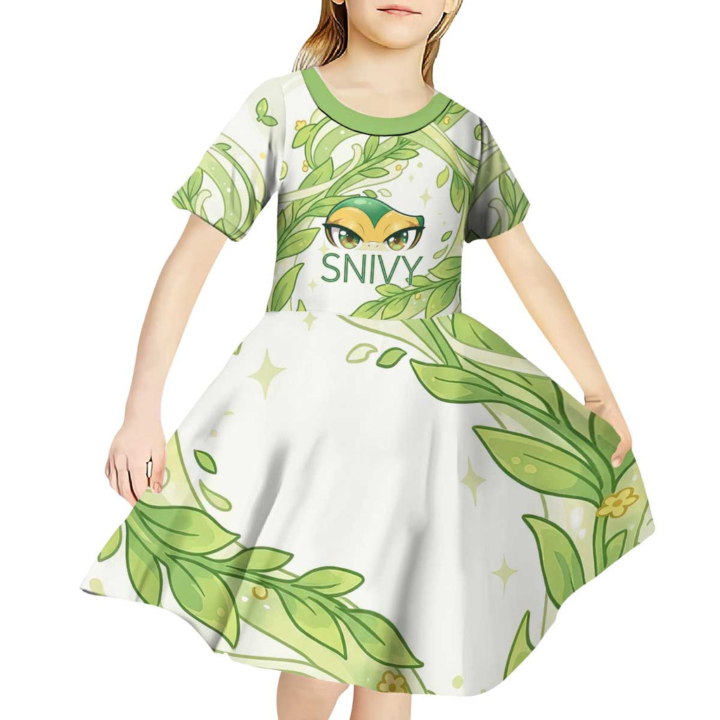 Snivy Kid Short Sleeve Dress Elegant Botanical Art Nouveau Style