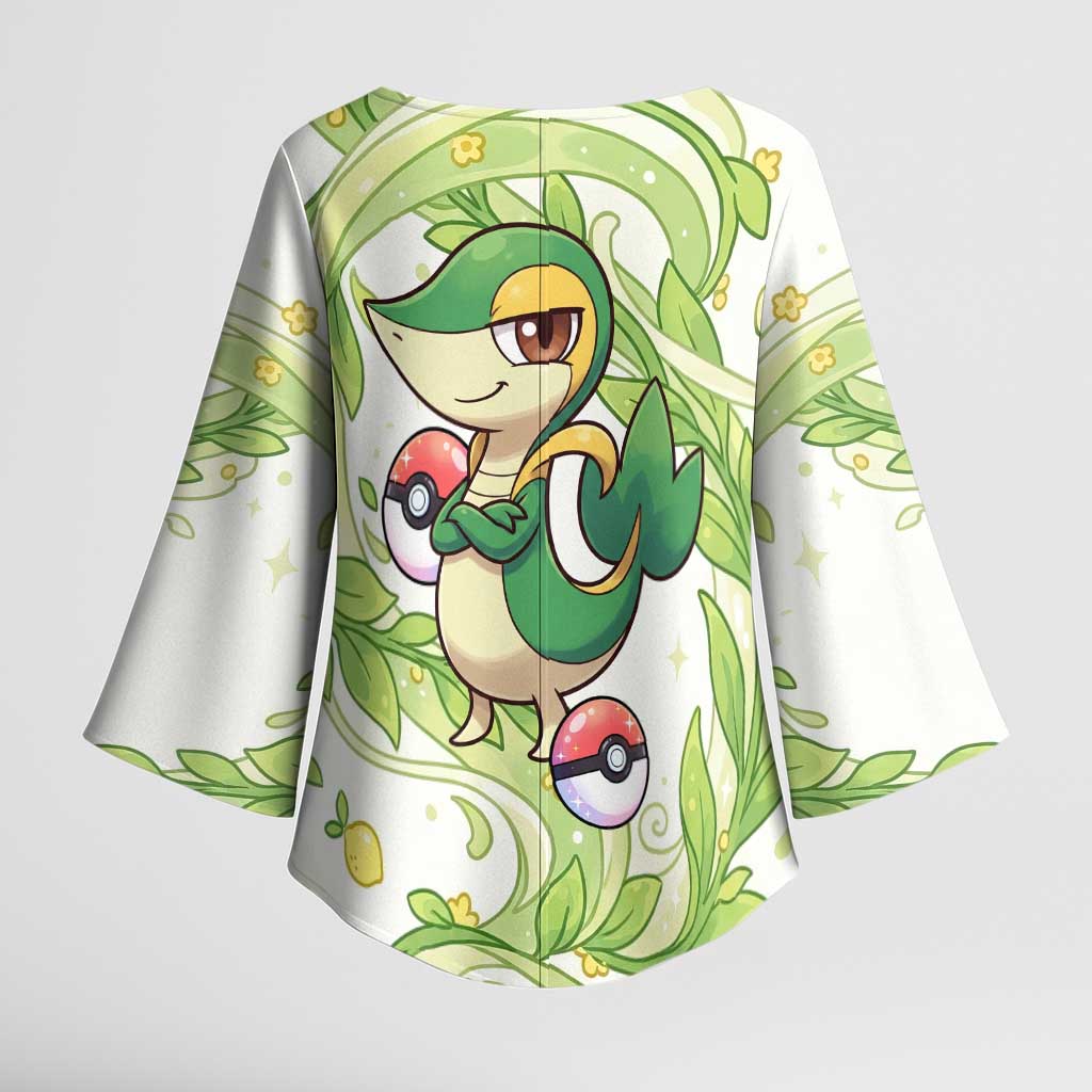 Snivy Kimono Sleeve Blouse Elegant Botanical Art Nouveau Style