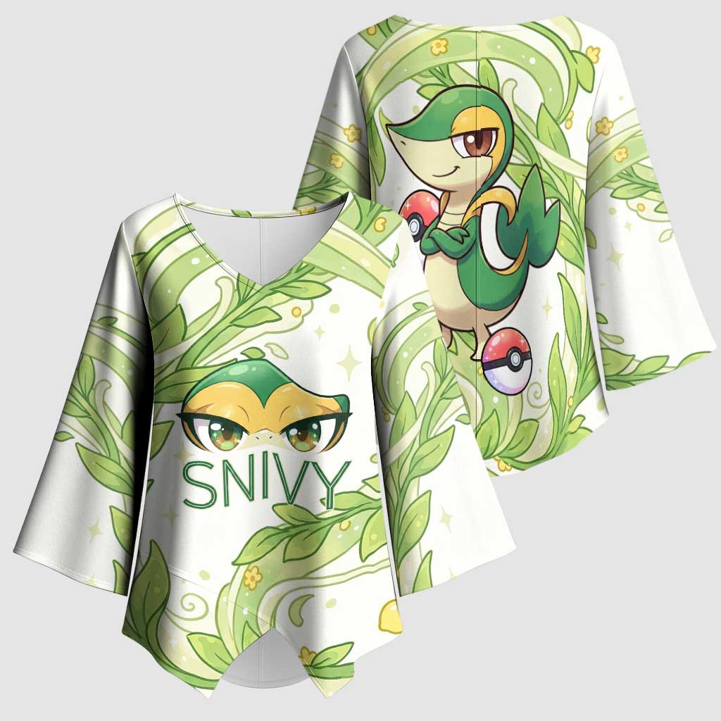 Snivy Kimono Sleeve Blouse Elegant Botanical Art Nouveau Style