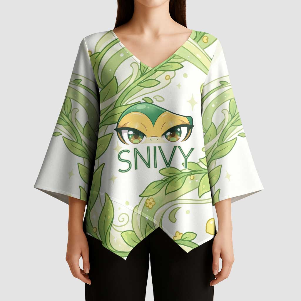 Snivy Kimono Sleeve Blouse Elegant Botanical Art Nouveau Style