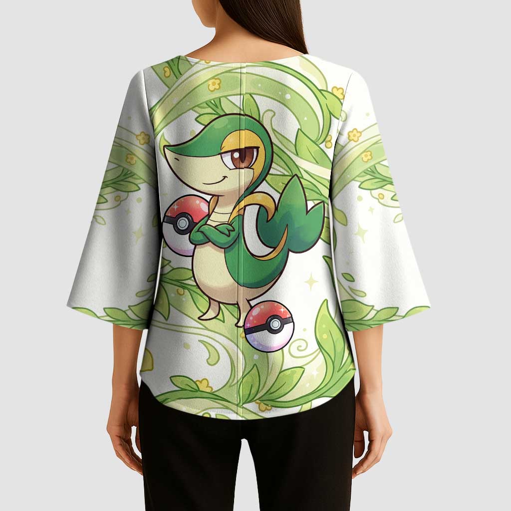 Snivy Kimono Sleeve Blouse Elegant Botanical Art Nouveau Style
