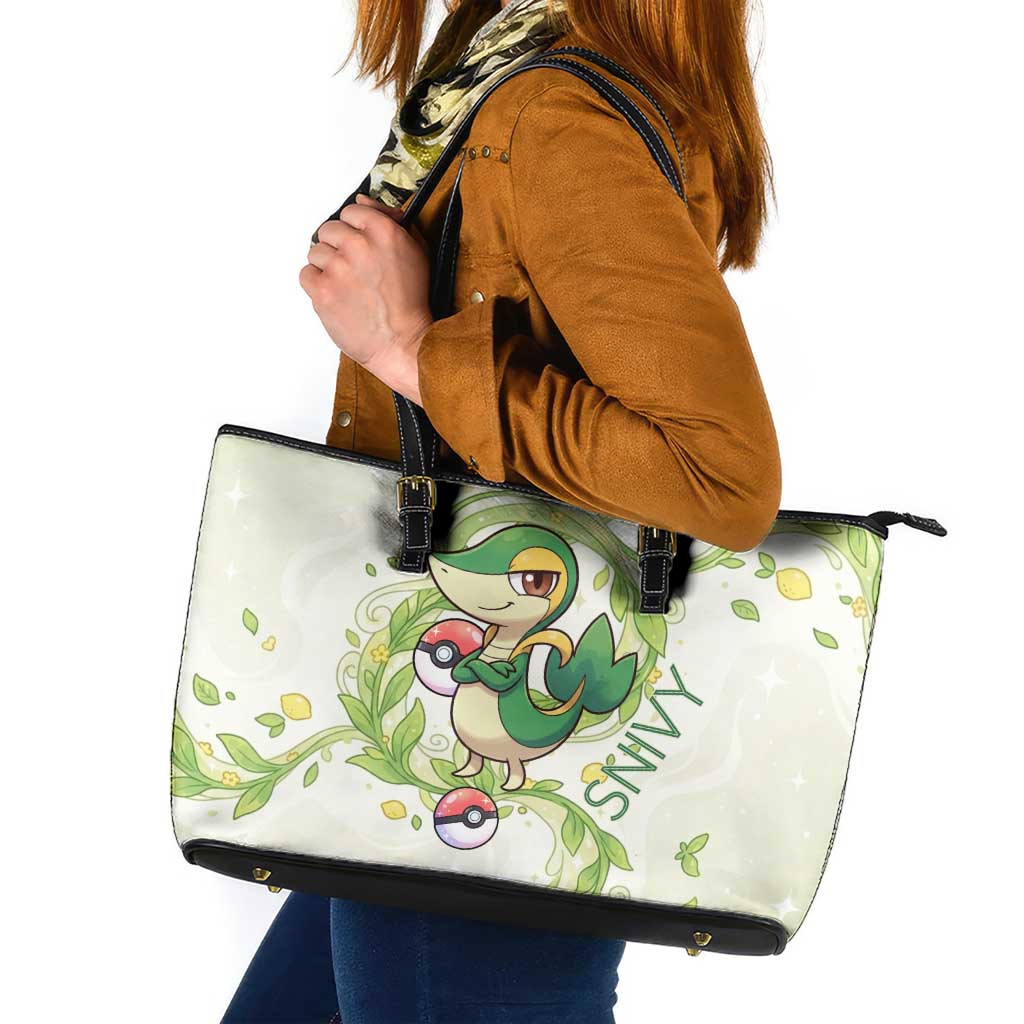 Snivy Leather Tote Bag Elegant Botanical Art Nouveau Style
