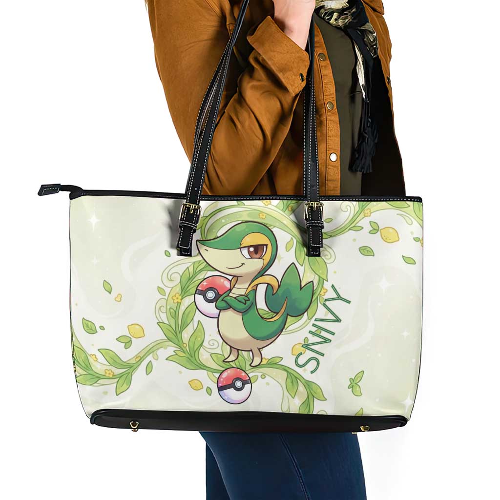 Snivy Leather Tote Bag Elegant Botanical Art Nouveau Style